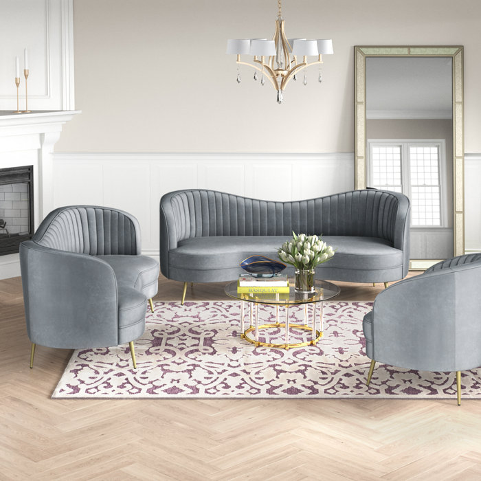 Willa Arlo Interiors Westerham 3 Piece Velvet Living Room Set